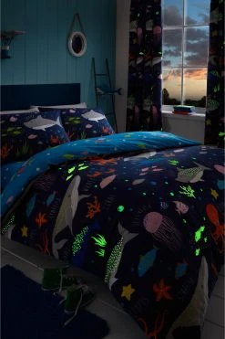 Bedlam Glow In The Dark Sea Life Duvet Cover And Pillowcase Set