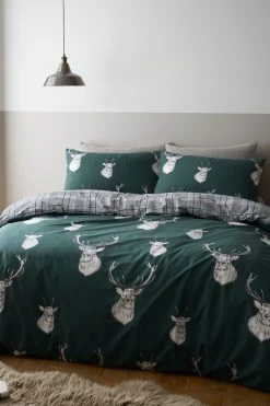 Catherine Lansfield Stag Check Reversible Duvet Cover And Pillowcase Set