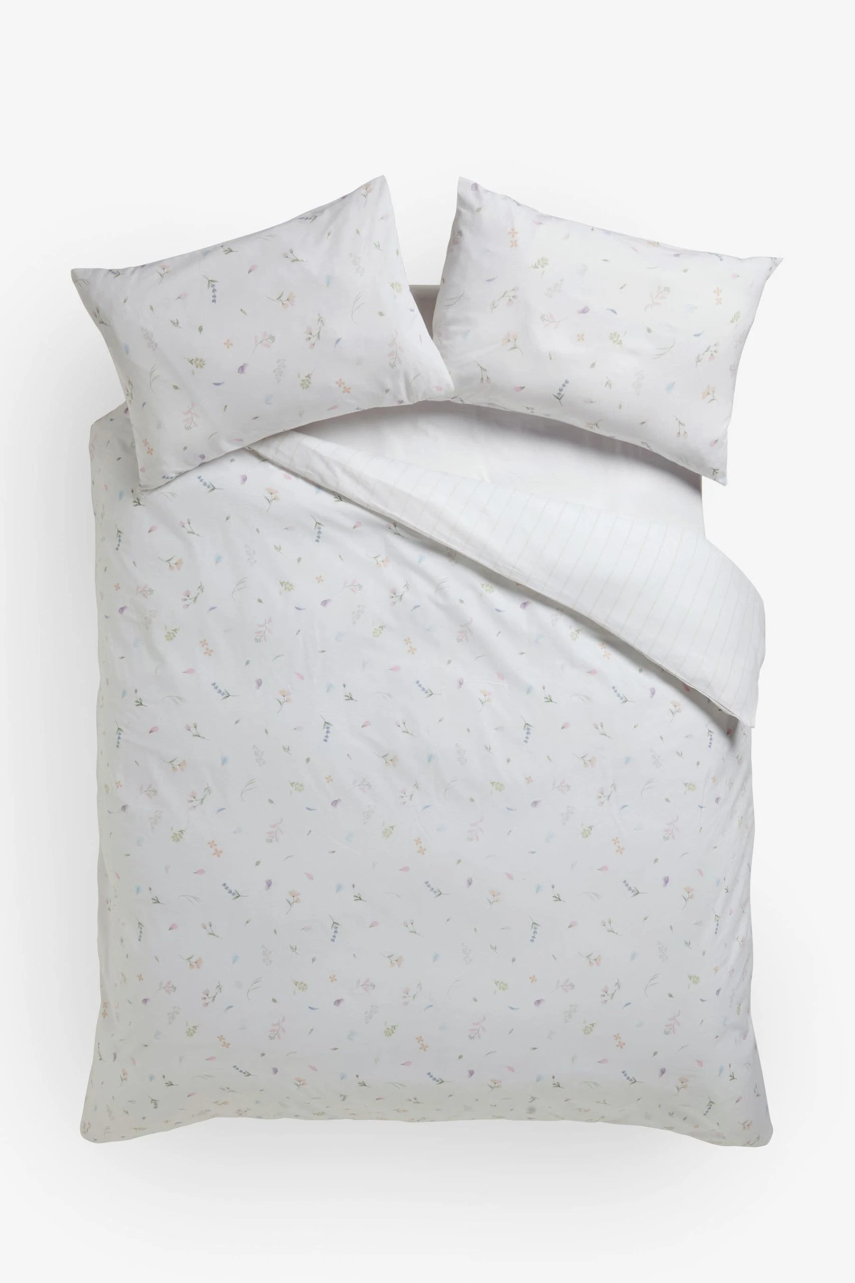 Next 100% Cotton Reversible Watercolour Floral & Stripe Bedset And Pillowcase Set 6 Next 100% Cotton Reversible Watercolour Floral & Stripe Bedset And Pillowcase Set - Image 4