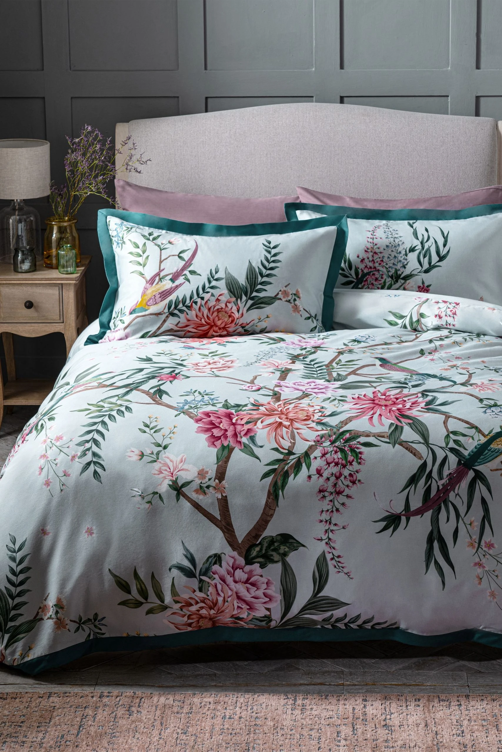 Next Oriental Floral 100% Cotton Sateen 200 Thread Count Duvet Cover And Pillowcase Set - Image 2