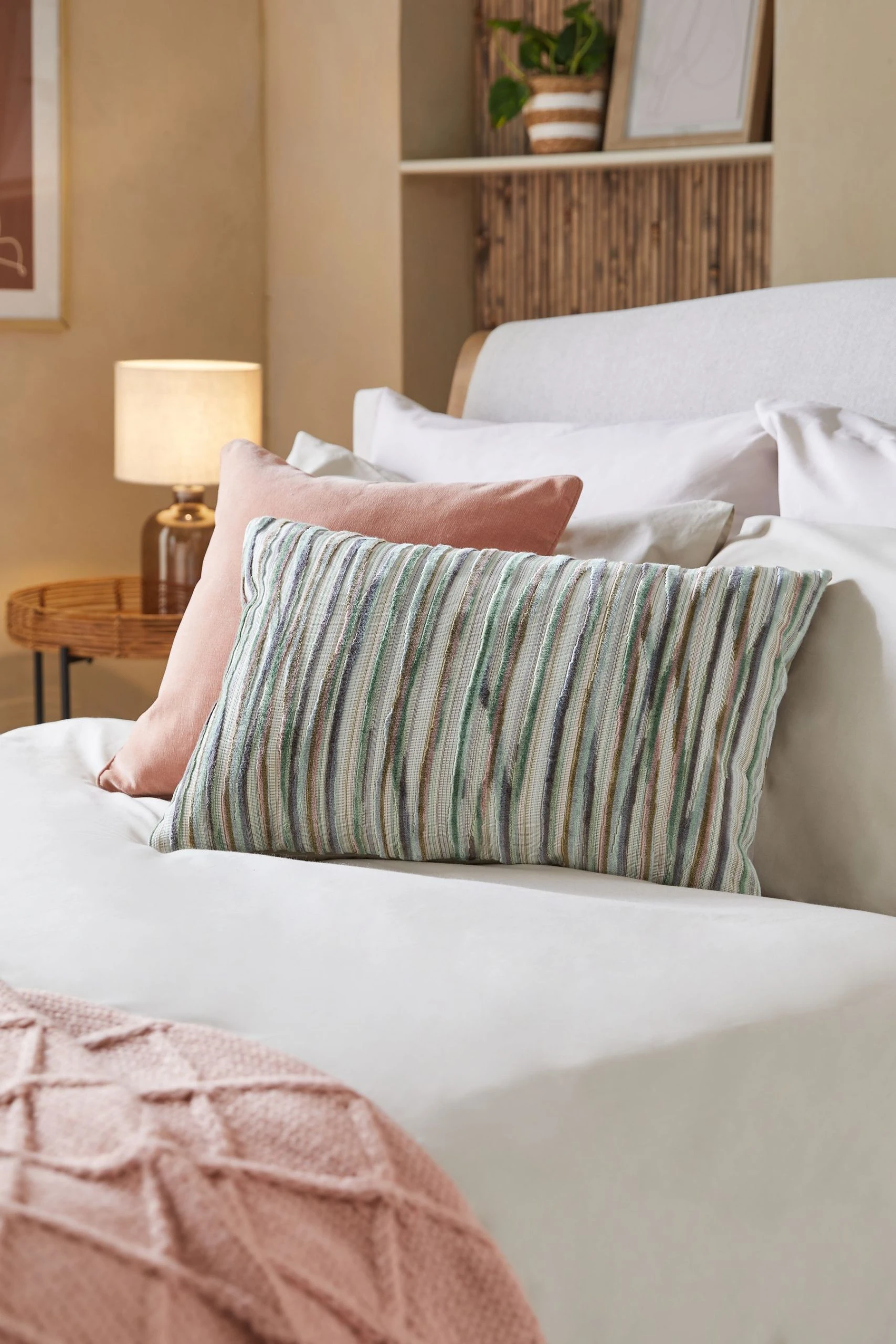 Next Large Oblong Pastel Stripe Cut Velvet Cushion 3 Next Large Oblong Pastel Stripe Cut Velvet Cushion